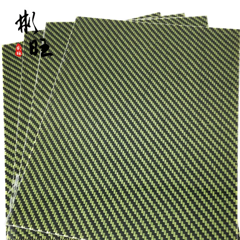 

3k carbon fiber Plate Panel Sheets High Composite Hardness Material,3k black carbon fiber + yellow kevlar, twill.