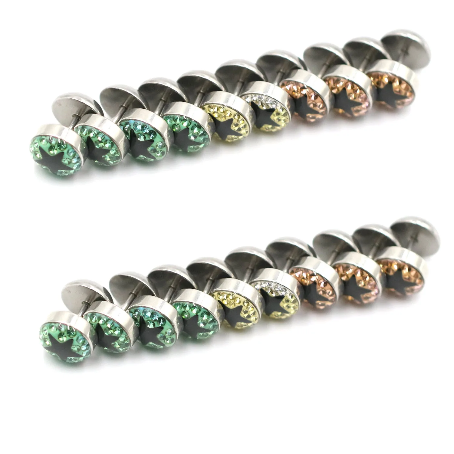 

1pcs Wholesale Crystal Star Fake Cheater Fake Ear Plug Body Jewelry Fake Ear Expander Flesh Tunnel Barbell Tragus Earrings