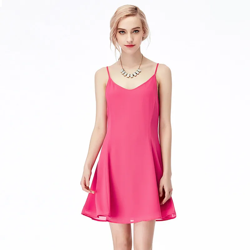 

2019 Summer Ladies Fashion Temperament Chiffon Dress Women Short Backless Strap Bottoming Female Solid Casual Sleeveless Dresses