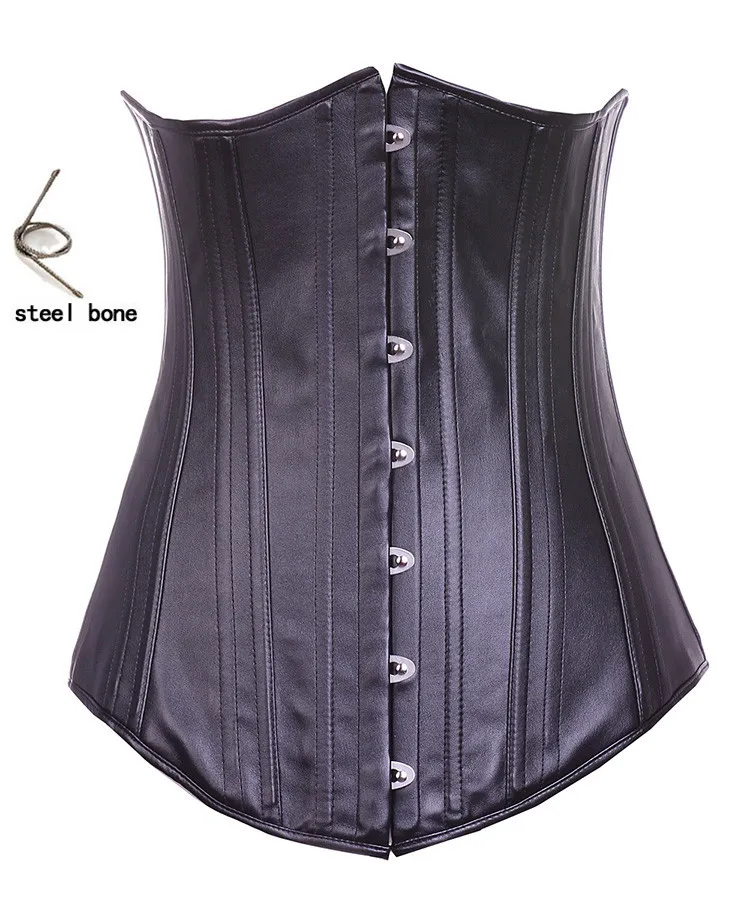 Leather Steel Boned Corsets Top Waist Trainer Corset Underbust Slimming