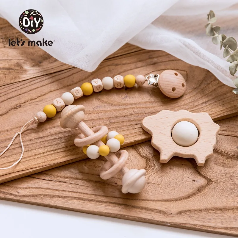 

Let's Make Pacifier Clip Holder For Nipples Cartoon Animal Phthalate Free Wooden DIY Custom Name Wood Ring Rattle Pacifier Chain