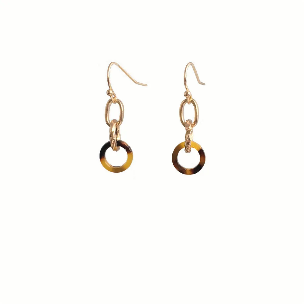 

DAINTY WOMEN EARRING GOLD COLOR PLATING CIRCLE LINKED DROP EARRING