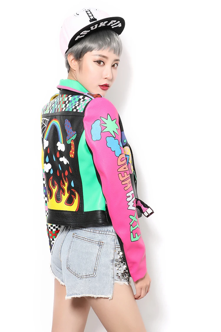 2019 Top Brand New Spring Fashion Good Quality Rivets Leopard Ladies Street Women PU Leather Jacket Faux Leather Jackets Women