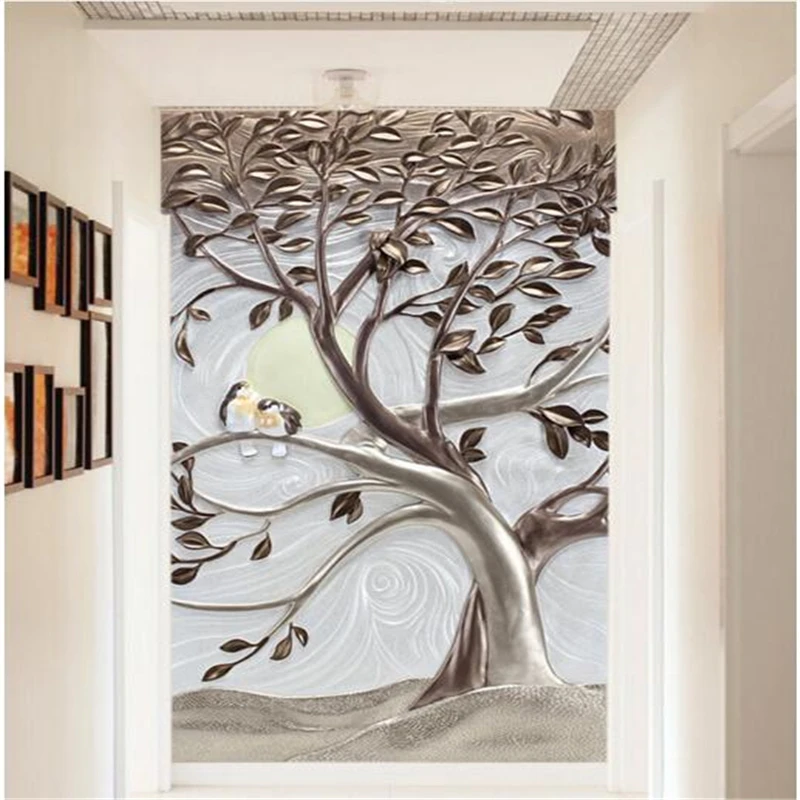 

beibehang Large Custom Wallpaper Personalized Stereo Oil Painting Fortune Tree Metal Metamorphic Archeology Backdrop Wall