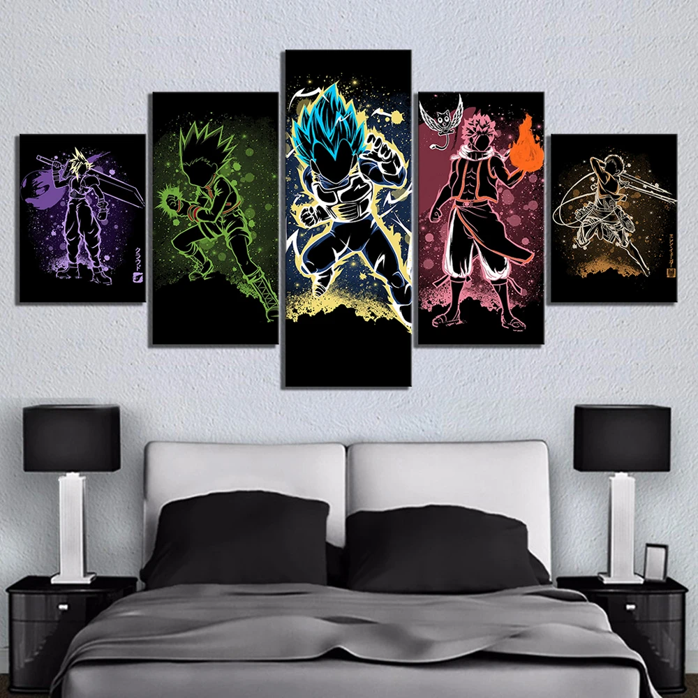 

Modular Pictures Canvas Wall Art 5 Pcs Hunter X Hunter Painting Printed Poster Living Room Anime Character Home Decoration Frame