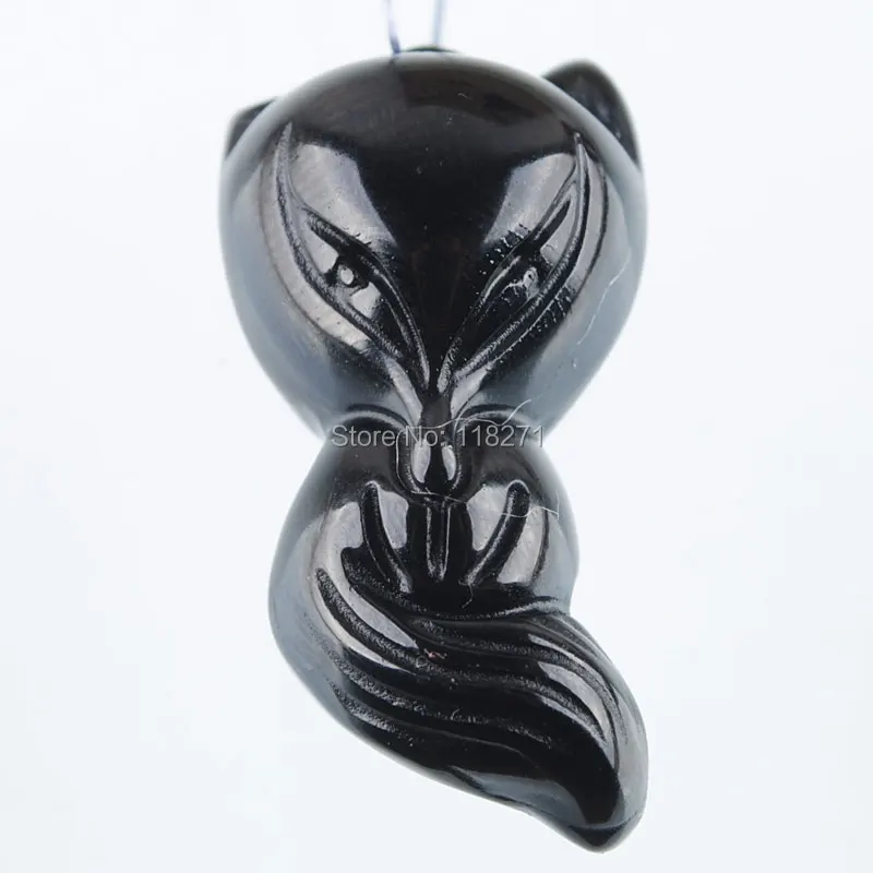 

WOJIAER Free Shipping Fashion Jewelry Black Quartzs Animal Fox Shape Pendant Bead Fit Necklace Gift 1PCS PN2055