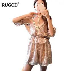 RUGOD 2018 Новое поступление Повседневное Для женщин Playsuit Сексуальная Холтер короткий рукав женский комбинезон лето-осень Высокая Талия Oversize