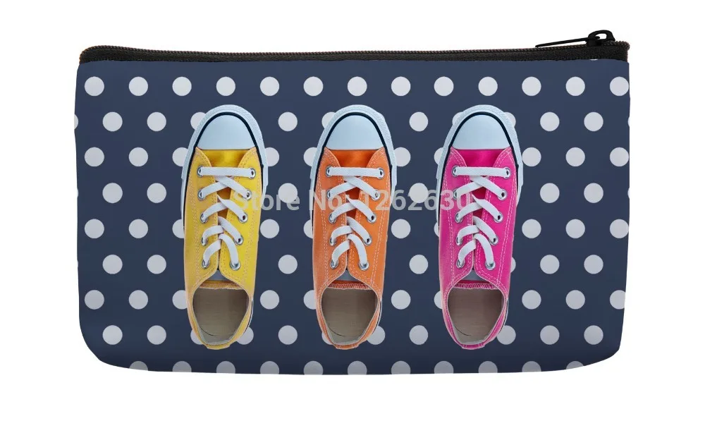 

Navy blue dot retro colorful shoes Print Custom Small Cosmetic Bag Wristlet hand bag