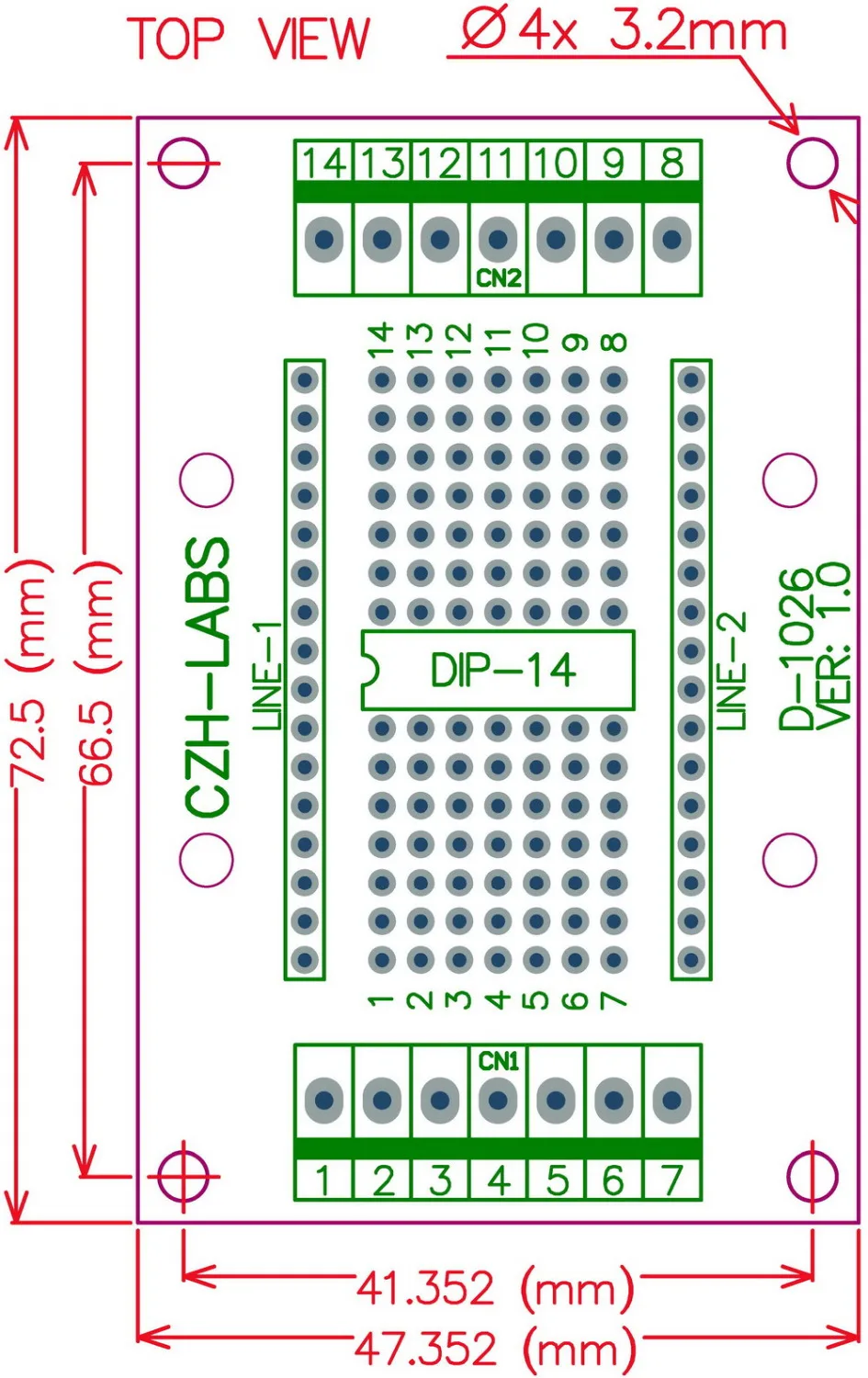 DIP-14 компонент для винта терминальный блок-Адаптер доска, DIP14 печатной платы