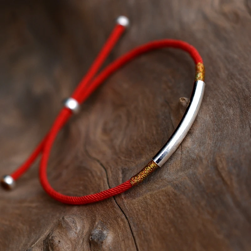 LKO S925 серебро счастливый красный веревка модный простой ручной веревочный браслет для мужчин и женщин