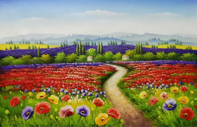 HandPainted Flower Oil Canvas Painting Beautiful Red