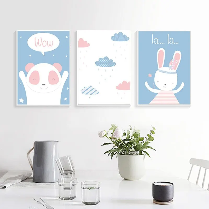 

Rabbit Cartoon Prints Modern Wall Art Canvas Painting Cute Poster Children Room Decor Wall Pictures