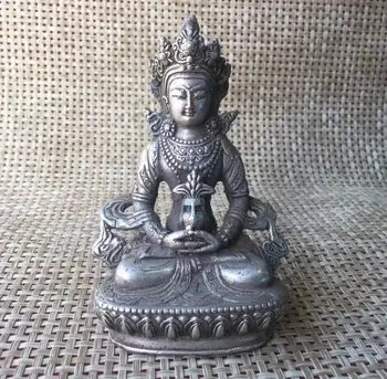 

China collection archaize white copper Manjusri bodhisattva small Buddha statue