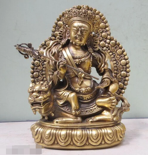 

xd 002348 10.5"Tibetan Lamaism Buddhism Bronze Gild Lion Zambala Vaishravana Buddha statue