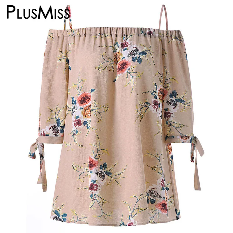 PlusMiss размера плюс 5XL со спущенными плечами женская одежда Boho Цветочный принт