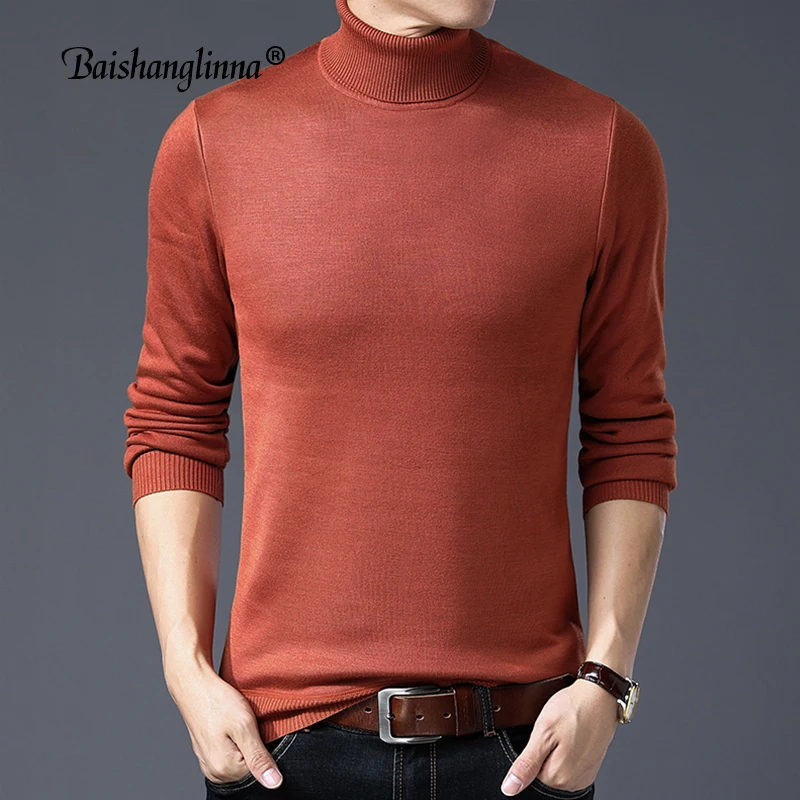 Baishanglinna Winter Thick Warm Sweater Men Turtleneck Mens Sweater Slim Fit Pullover Men Classic Wool Knitwear Pull Homme 18116