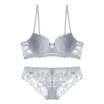 

lace underwear adjustable thin cup lingerie set 3/4 cup womens push up bras and transparent underwear sets girls Bra+Panties