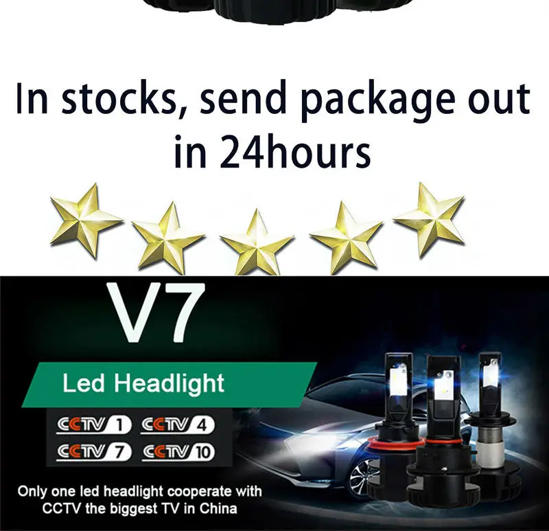 Super Bright DSS V7 H1 H4 9003 H7 H8 H9 H11 H16 9005 9003 HB3 HB2 Led Headlight Bulb Fog 6000K 12V 24v Automobile Headlamp Front Bulb Fanless upgrconversion kit upgrade kit light Source  (18)