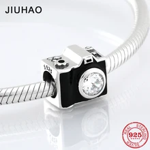Модные 925 пробы серебряные сверкающие чешские бусины в форме камеры подходят к оригинальному браслету Pandora для изготовления ювелирных изделий