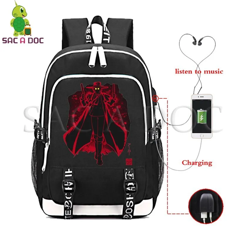 

Hellsing Alucard Fluorescence Backpack Women Men Multifunction USB Charging Laptop Backpack for Teenagers School Travel Bags