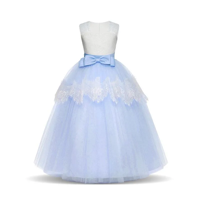 Нарядное платье с цветочными лепестками для девочек; Детские наряды подружки невесты; элегантное платье для девочек; Vestido; нарядное платье для выпускного бала; костюм принцессы - Цвет: Blue