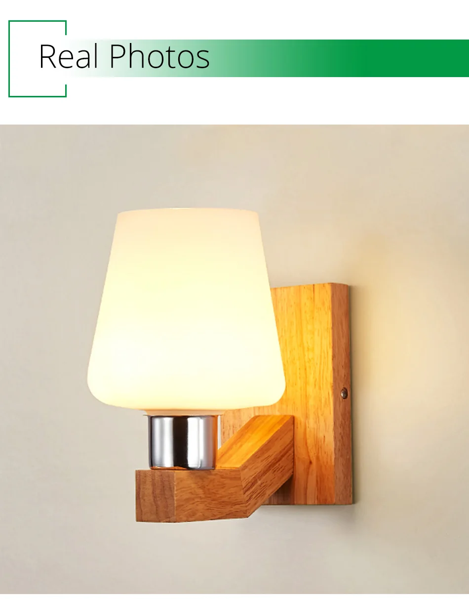E27 Bulb LED Wall Lamps Sconce Home Hotel Bed room living Corridor Gallery Lighting Modern Nordic Wood Glass Decorative Light (6)