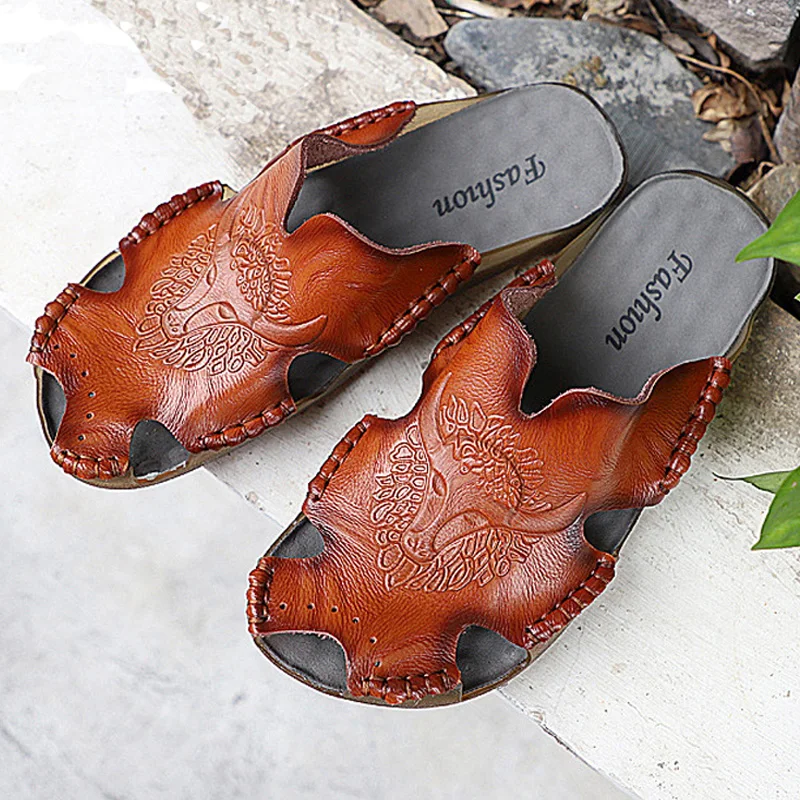 

New Quality leather Non-slip Slippers Men Beach Sandals Comfortable Summer Shoes Men Slippers Classics Men Flip Flops