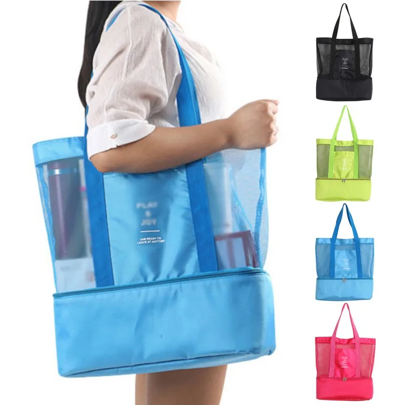 4 цвета, креативная сумка для хранения на плечо, изоляционная сумка, изолированная сумка-холодильник, сетчатая Пляжная сумка для хранения еды, напитков