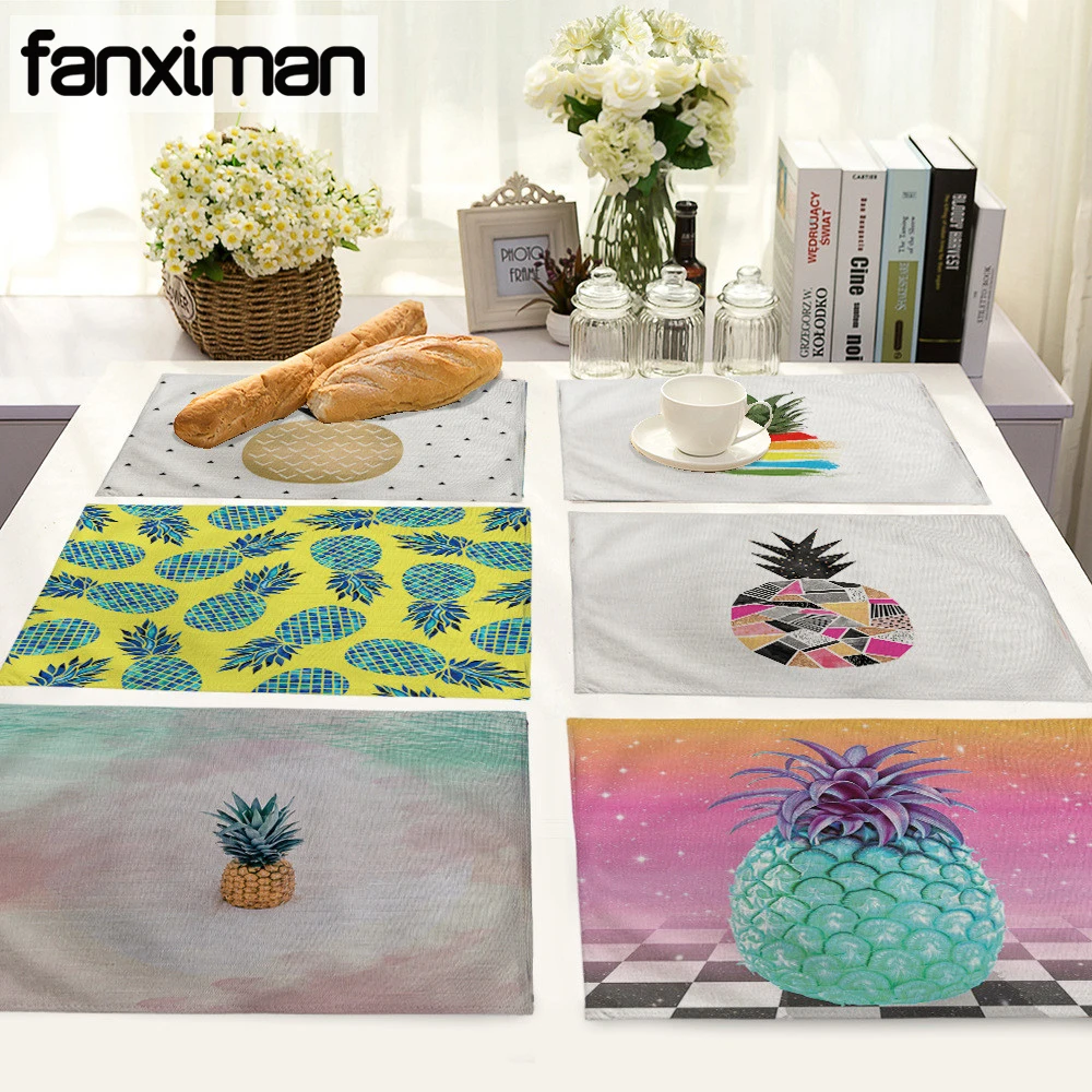 

Tropical Plant Pineapple Print Placemat Cotton Linen Table Mat Dishware Coasters for Dinner Accessories Cup Wine Mat