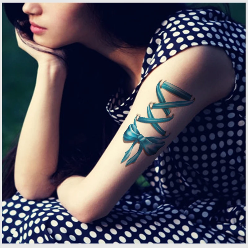 Us 108 15 Offwoman Temporary Tattoo Stickers Colored Bow Design Fake Tattoo Sleeves Sexy Wrist Feet Water Transfer Body Tattoo Decals Henna In