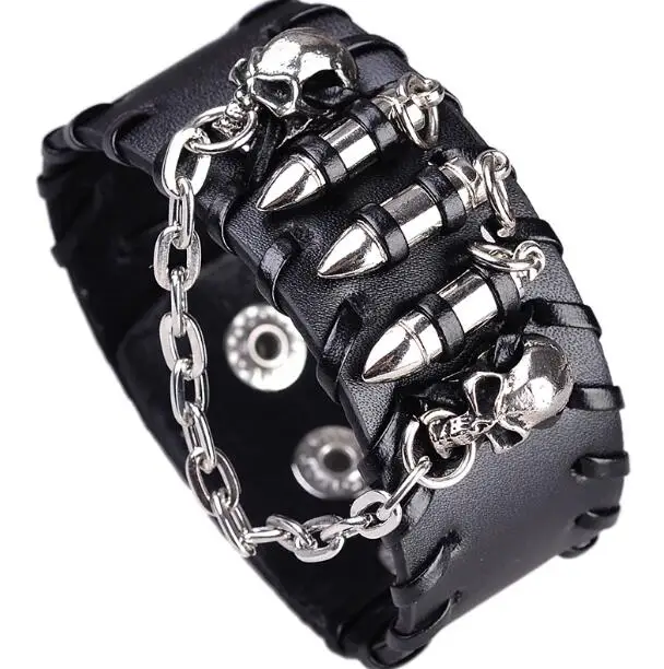

Men women's black color genuine leather punk style hip-hop club party performance adjustsize Bracelets R704