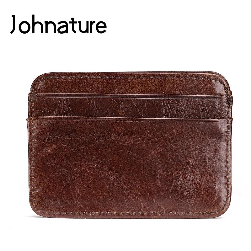 

Johnature 2019 New Genuine Leather Vintage Solid Cow Leather Men Wallets Credit Card Holders Slim Card Wallet Coin Purse