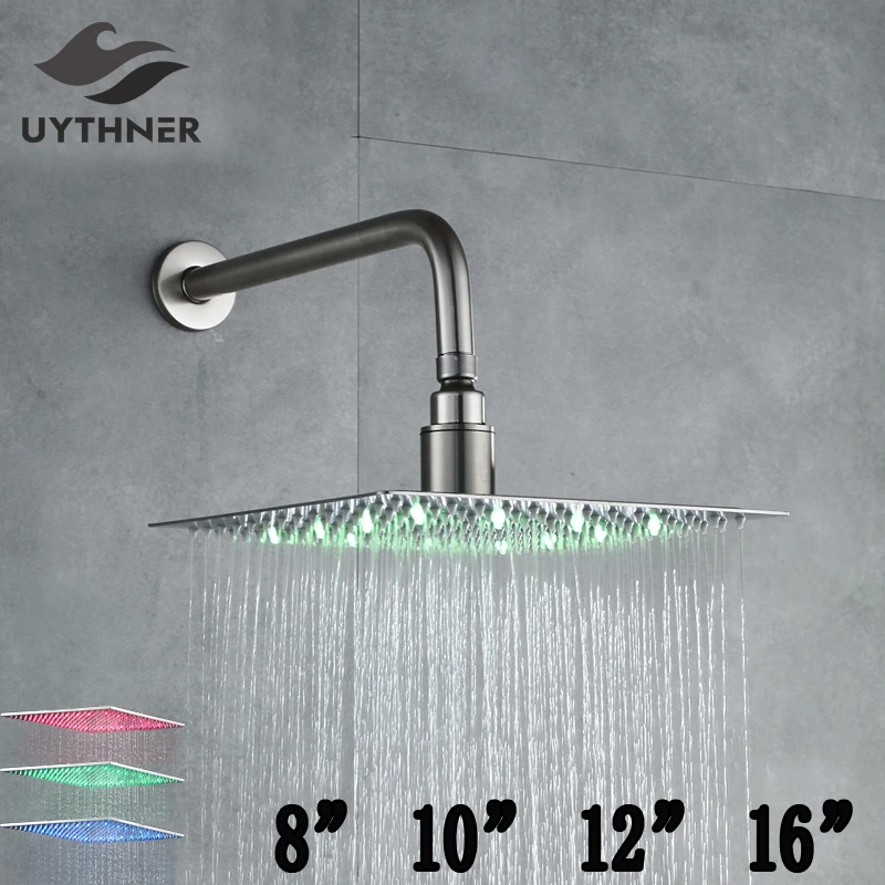 

LED Color Changing Nickel Brushed 8" & 10" & 12" & 16" Shower Head with Shower Arm Wall Mounted