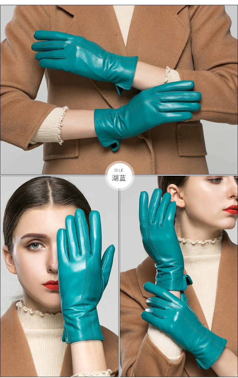 KLSS из брендовой натуральной кожи Для женщин перчатки осень-зима плюс бархатные модные элегантные леди козья перчатки для вождения новые 33