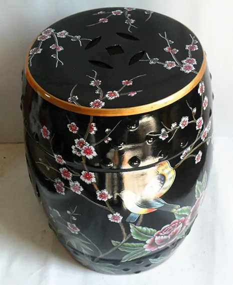 Черные цветы и птицы Крытый китайский керамический табурет украшение дома фарфоровый садовый табурет ручной работы туалетный красочный табурет