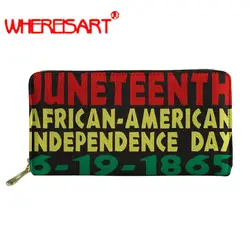 WHEREISART дамы кошелек Juneteenth афроамериканец День Независимости женщина бумажник и длинный кошелек на молнии cartera mujer