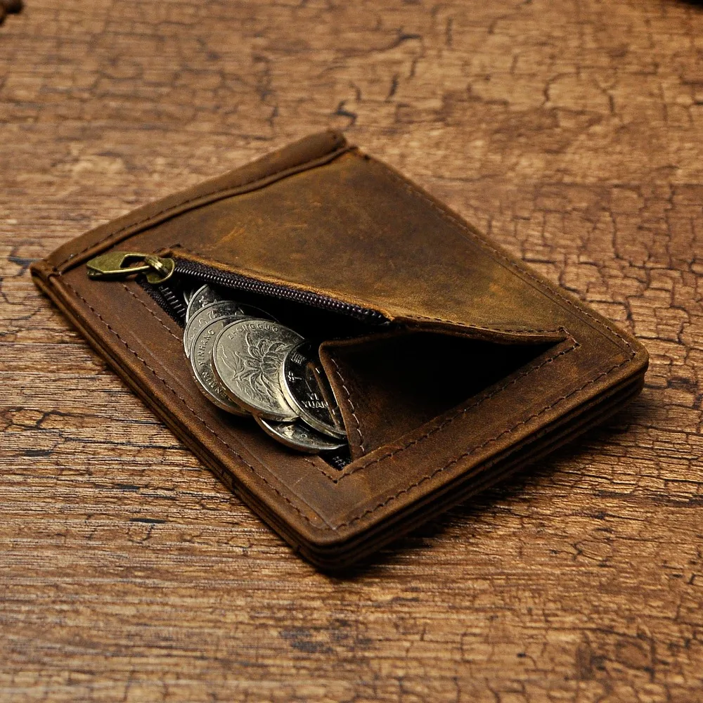 Male Genuine Leather Design Fashion Slim Wallet Front Pocket Money Clip Mini Purse For Men 1098