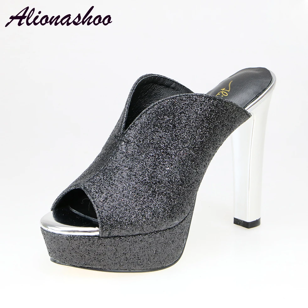 

Alionashoo Women Slippers Summer Sexy High Heel Pumps Womens Thick Crust Waterproof Thick Peep Toe Famale Shoes Plus Size 34-42