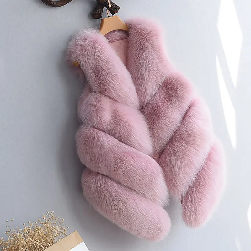 

S-4XL Female Fur Waistcoat 2017 New Winter Warm Faux Fox Fur Vest Women High-Grade Fashion O-Neck Long Fur Coat Cardigan