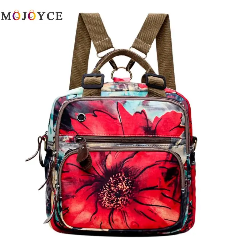 Женский рюкзак на плечо в китайском стиле ретро с цветочным принтом, многоразовый карман на молнии, Большая вместительная сумка для хранения для мамы - Цвет: Красный