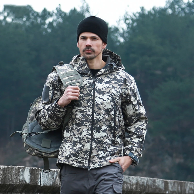 Billig Militärische Taktische Shark Haut Soft Shell Jacke Männer Wasserdicht Wandern Jacken Hosen Camping Camouflage Mit Kapuze Camo Armee Kleidung