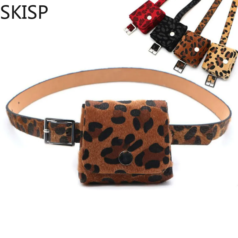 

2019 New Leopard Waist Packs Women Fashion Animal Print Belt Wallets Female Leather Mini Card Holder Purses