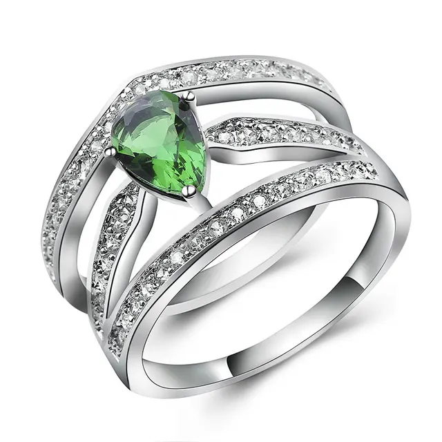 Copper Bridal Wedding Ring Set White Gold Color CZ Simulated Diamonds