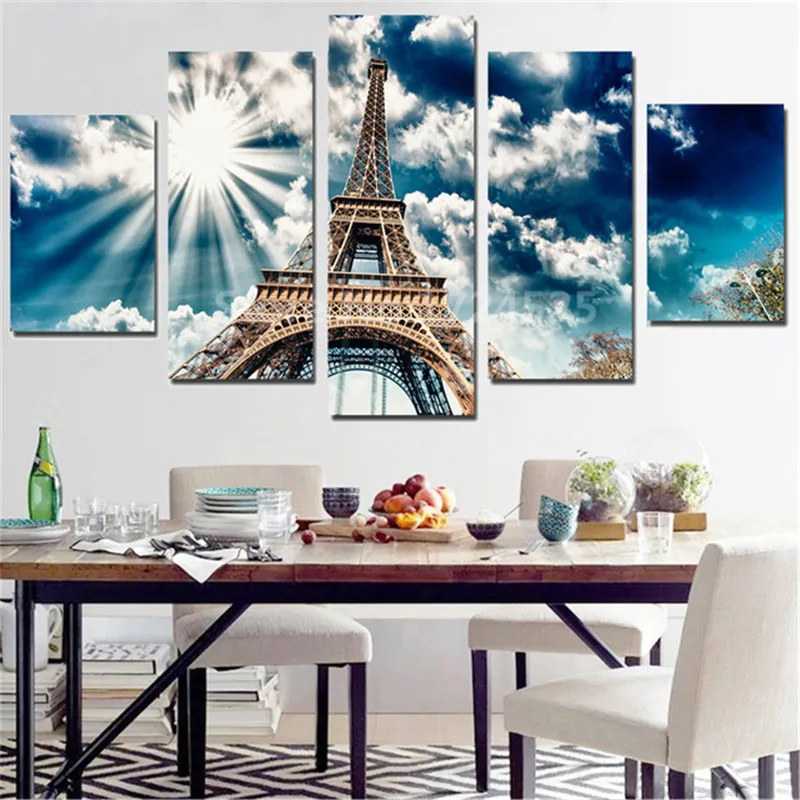 

Unframed 5 Pieces Eiffel Tower Canvas Painting Cuadros Decoracion Sunshine Pictures Modern Wall Art Home Decor In Cheap Price