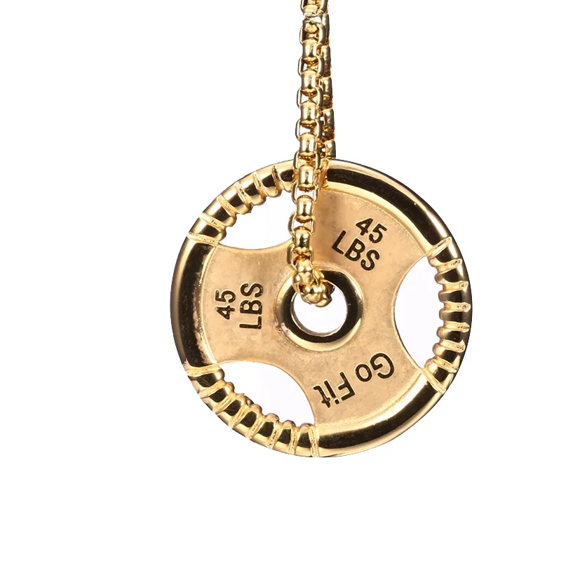 

Hip Hop Rock Stainless Steel Go Fit Dumbbell Barbell Pendant Necklaces For Men Gym Fitness Sport Jewelry Gold Silver Black