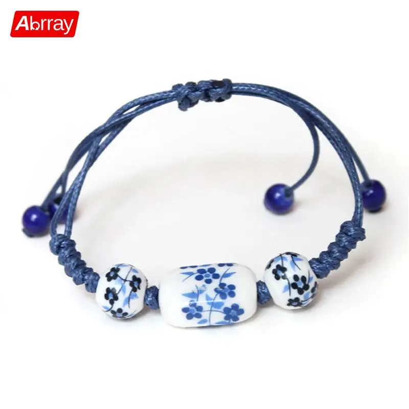 

Abrray Porcelain Beads Women Bracelet Blue Rope Chain Bracelets Adjustable Slipknot Design Chinese Style For Girls And Ladies