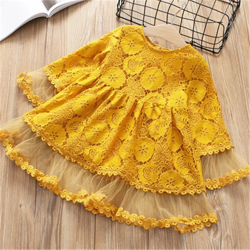 

2019 Fashion Flower Lace Baby Girls Princess Dress Spring Autumn Cotton Children Clothing Casual New Kids Dress