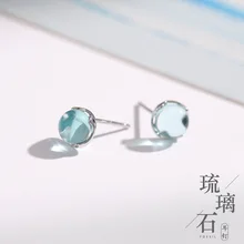 Модные 925 пробы серебряные синие стеклянные серьги-гвоздики ювелирные изделия