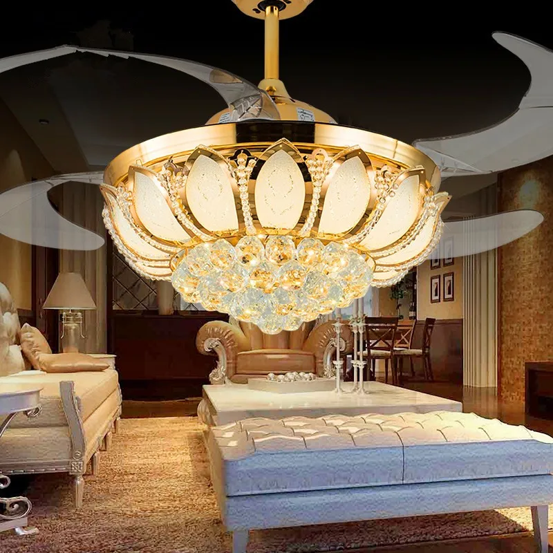 Us 490 0 Ceiling Fans Pendant Lights Living Room Dining Room Study Luxury Hotel Pendant Lamps Iron Crystal Stealth Fan Leaves Za In Pendant Lights