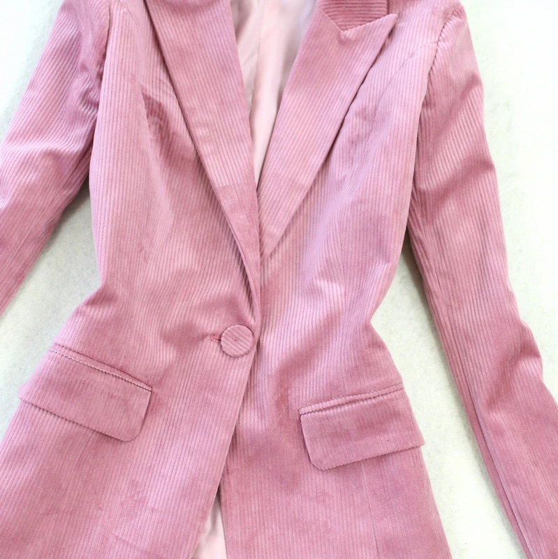 autumn women's pant suits blazer set OL Corduroy suit jacket Blazers& high waist wide leg pants 2 pieces Office lady suits set